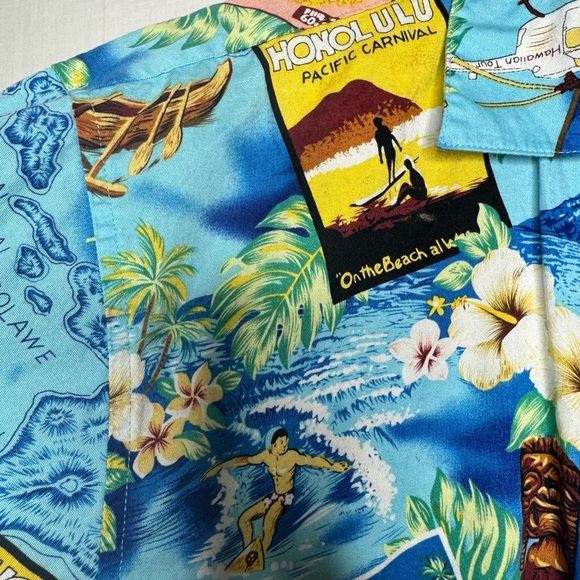 High Surf Hawaiian Button Down Shirt Short Sleeve Cotton Ukulele Floral Large - Picture 4 of 10